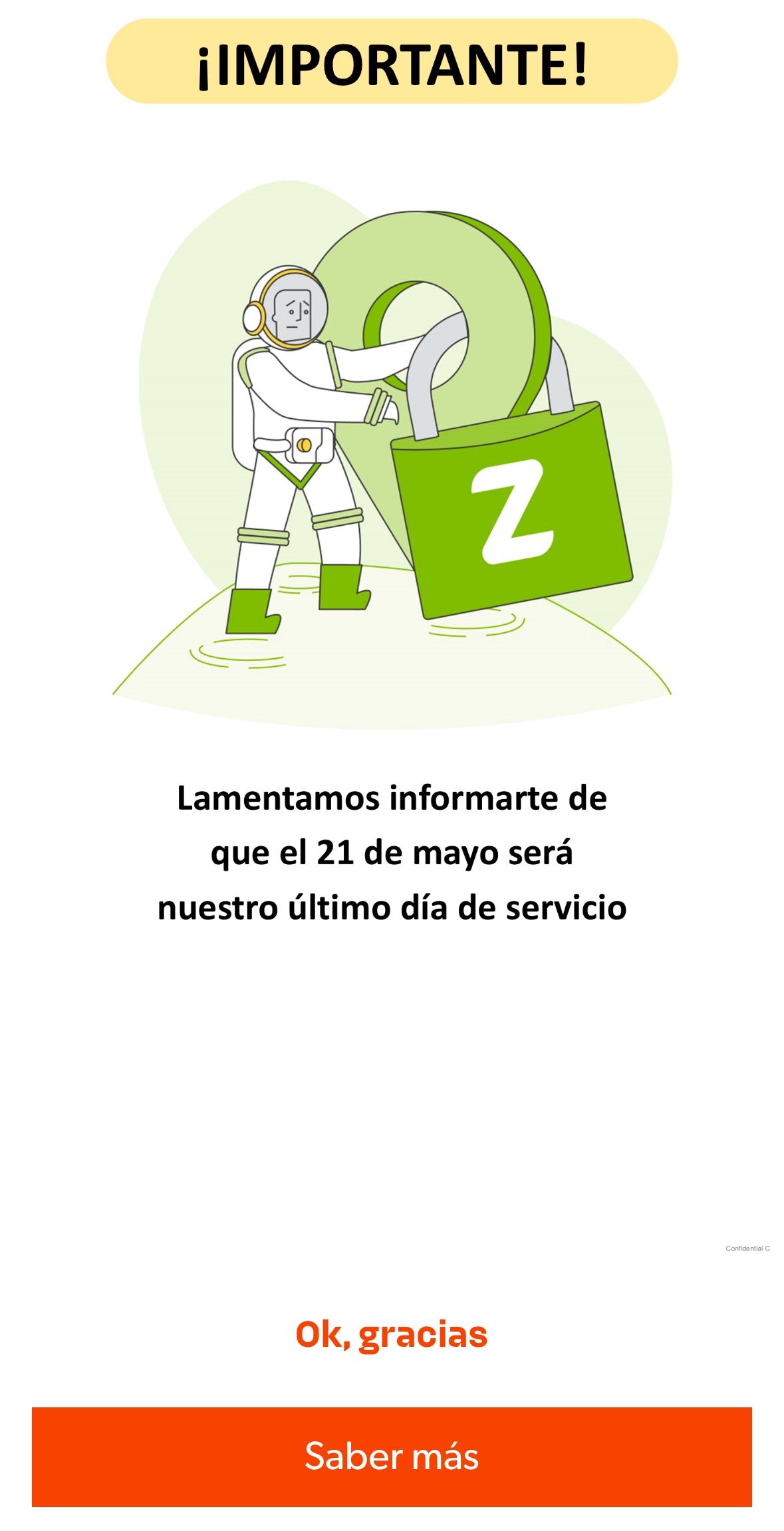 Mensaje del cese de actividad de Zity