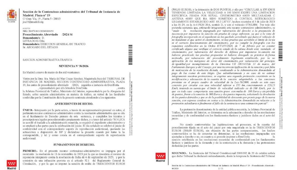 Extracto de la sentencia judicial contra la DGT, tras el recurso de DVUELTA