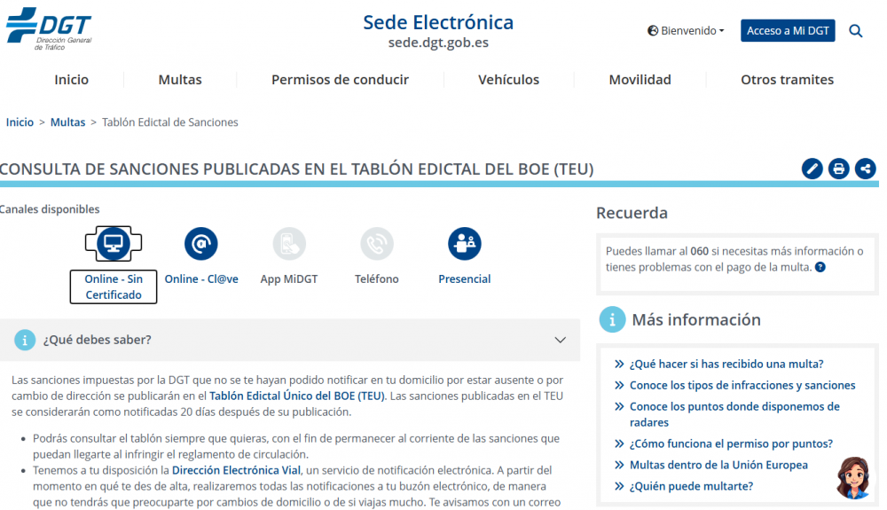 Sede electrónica de la DGT para la gestión de multas