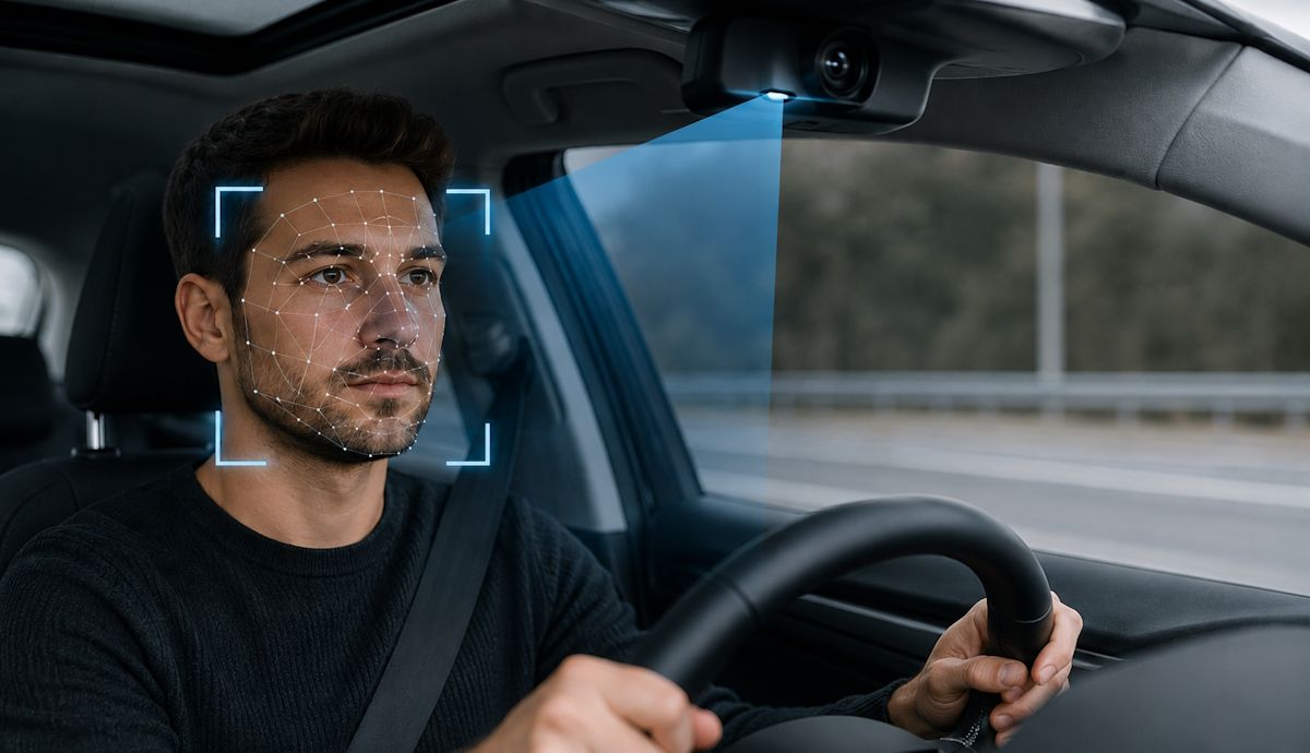 Nuevas cámaras obligatorias ya espían a los conductores en todos los coches nuevos. Foto generada por IA