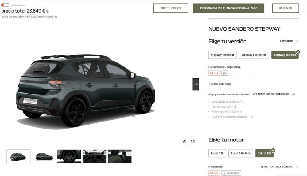 Dacia Sandero Stepway Hybrid 155 configurado en color Verde Cedro