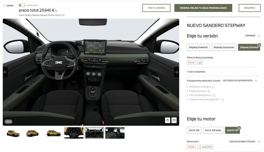 Configuración del interior del nuevo Dacia Sandero Stepway Hybrid 155
