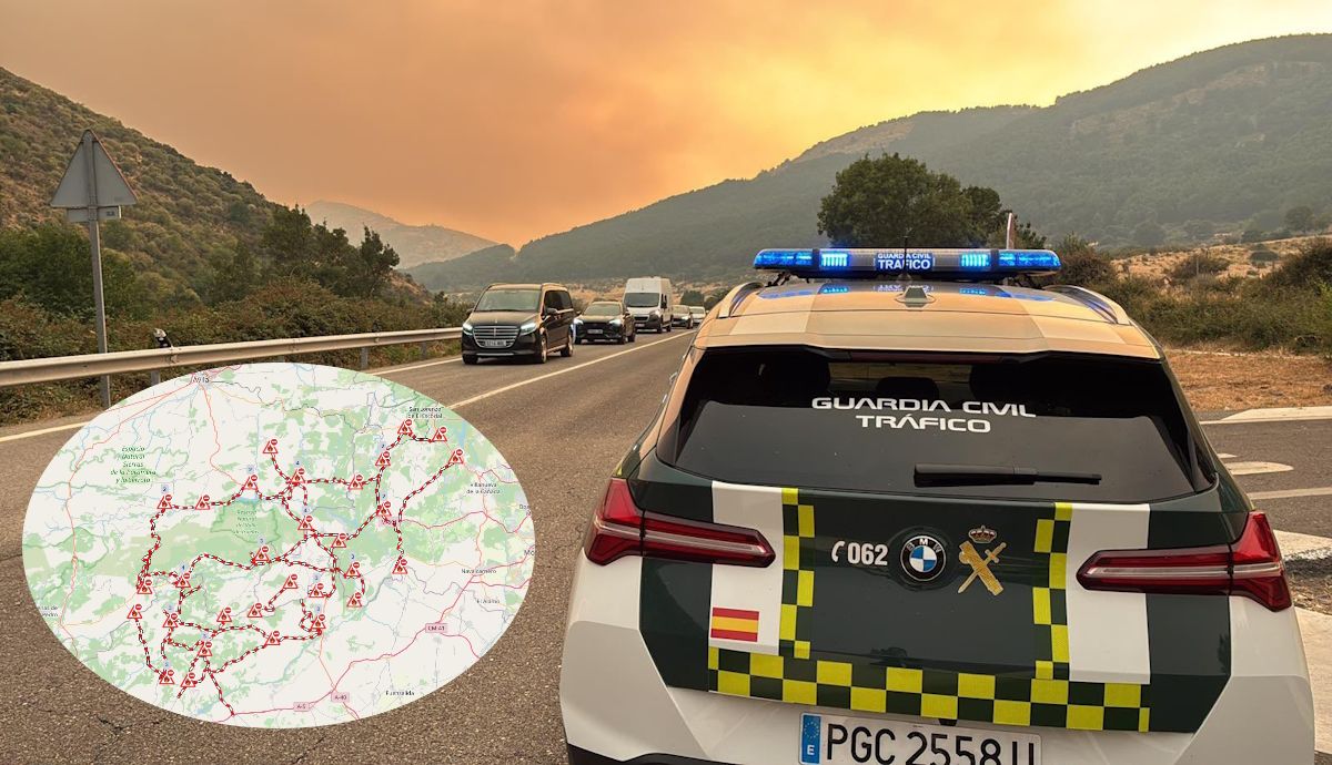 Las 43 carreteras ya cortadas y el mapa de incidencias en tiempo real por los grandes incendios