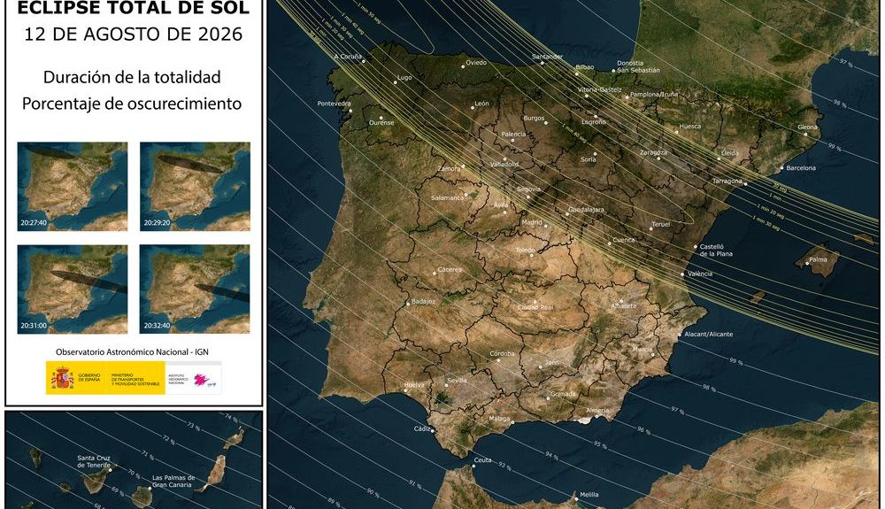 Porcentajes de visibilidad del eclipse de Sol de 2026
