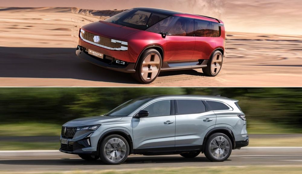 Arriba, el nuevo Renault E Space Concept, debajo el actual Renault Espace