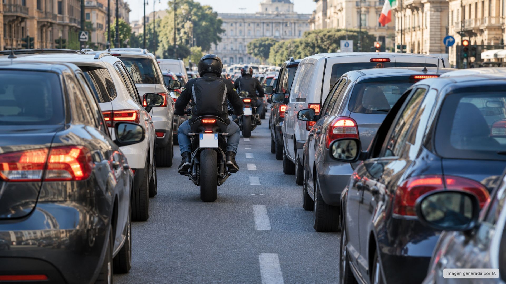Italia dobla la apuesta de España en beneficio de las motos, con nuevas normas y multas reducidas. Imagen generada por IA