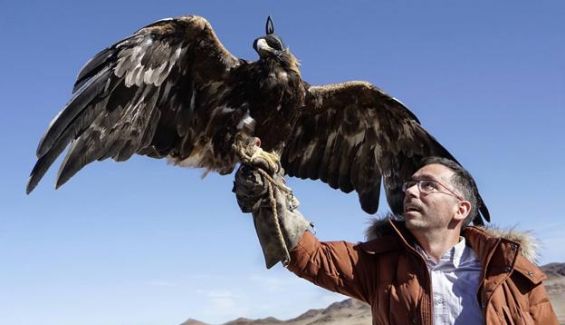 Zigor Aldama con un águila durante su viaje por Mongolia. Diario Vasco Zigor Aldama con un águila durante su viaje por Mongolia. Diario Vasco