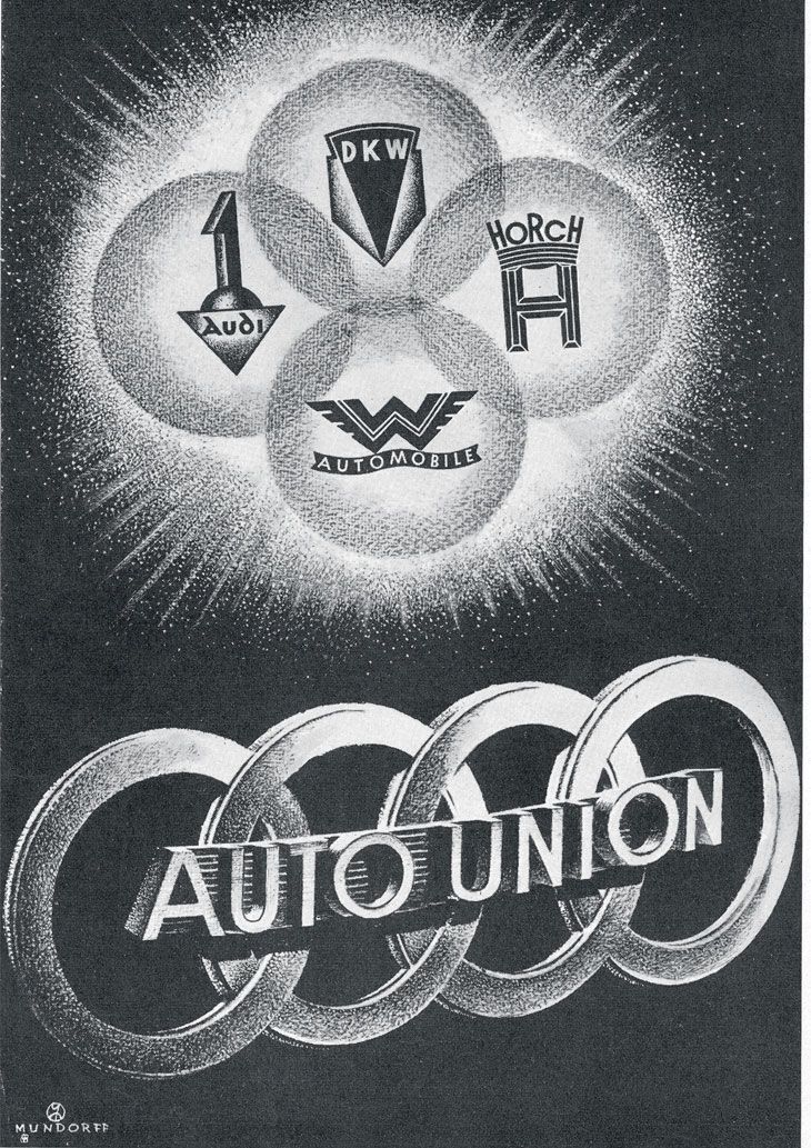 El logotipo de Auto Union simbolizó la fusión de cuatro marcas.