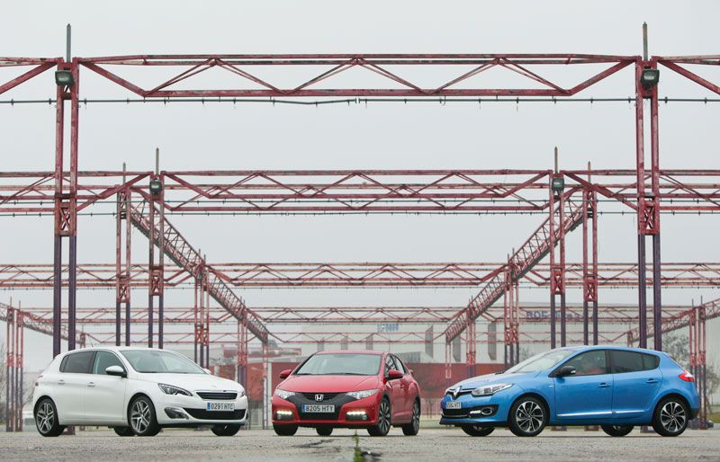 Honda Civic 1.6 I-DTEC vs Peugeot 308 1.6 e-HDI y Renault Mégane 1.6 DCI