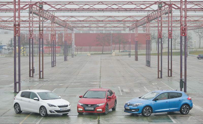 Honda Civic 1.6 I-DTEC vs Peugeot 308 1.6 e-HDI y Renault Mégane 1.6 DCI