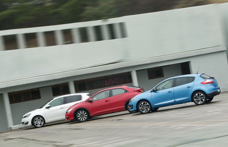 Honda Civic 1.6 I-DTEC vs Peugeot 308 1.6 e-HDI y Renault Mégane 1.6 DCI