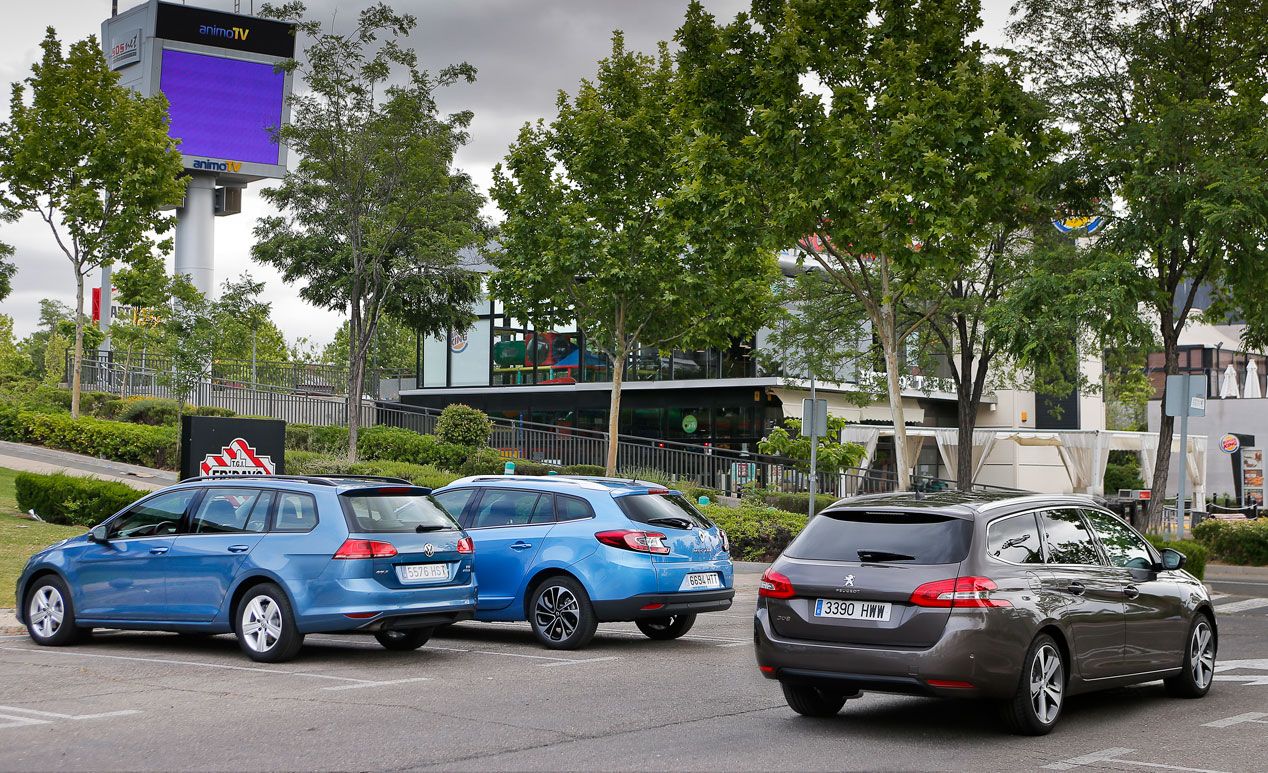 Comparativa: Peugeot 308 SW 1.6 e-HDi vs Renault Mégane Sport Tourer 1.6 dCi y VW Golf Variant 1.6 TDi