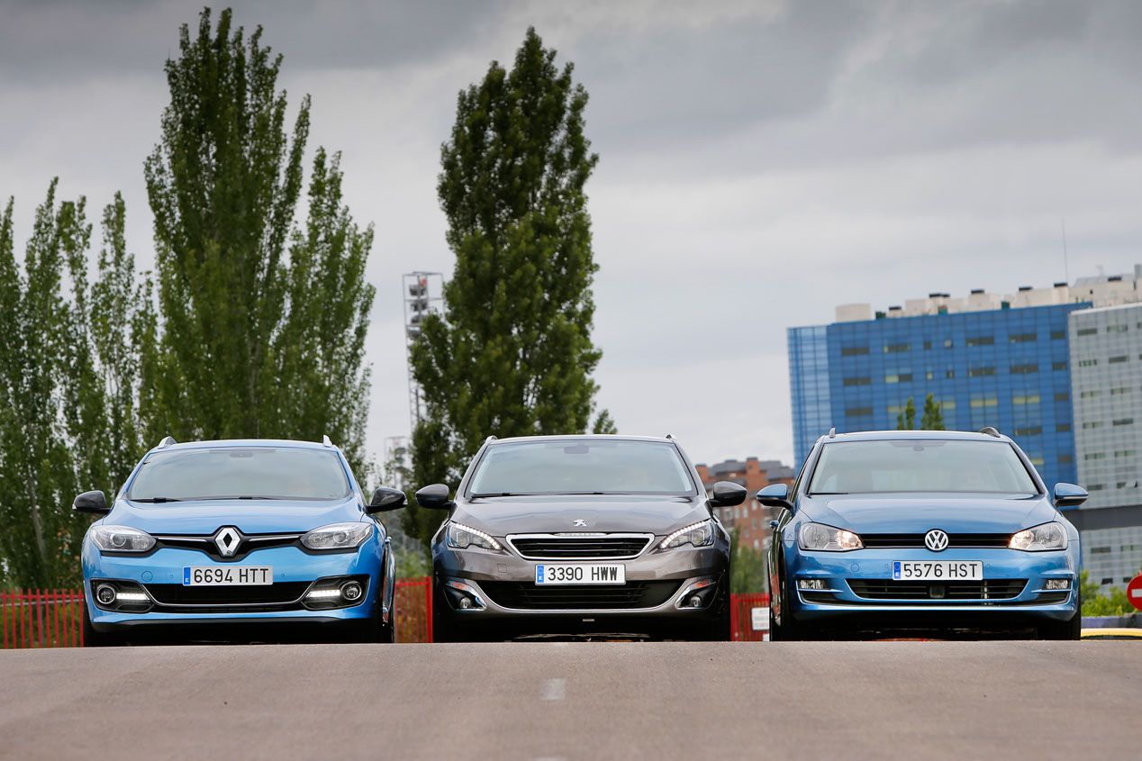 Comparativa: Peugeot 308 SW 1.6 e-HDi vs Renault Mégane Sport Tourer 1.6 dCi y VW Golf Variant 1.6 TDi