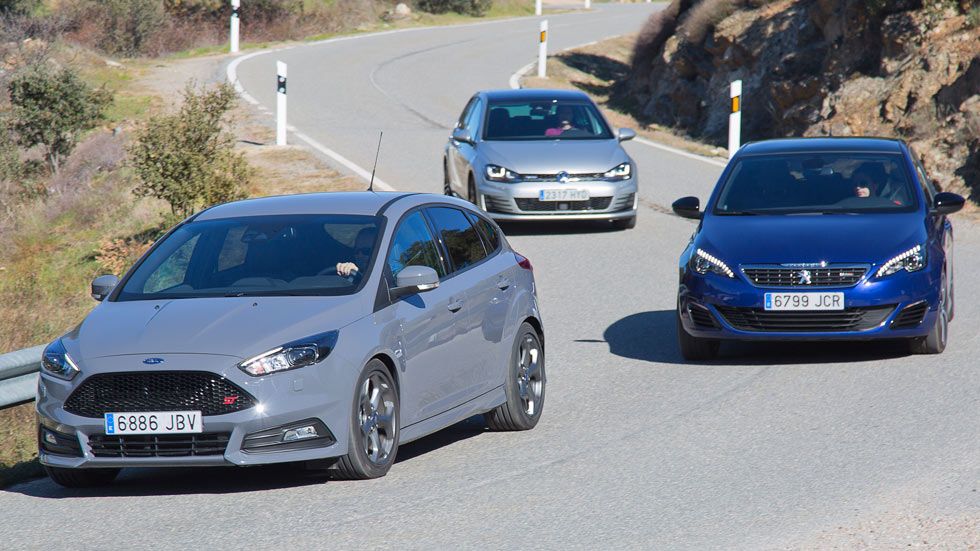 Comparativa: Ford Focus ST 2.0 TDCi vs Peugeot 308 GT BlueHDi 180 y Volkswagen Golf GTD