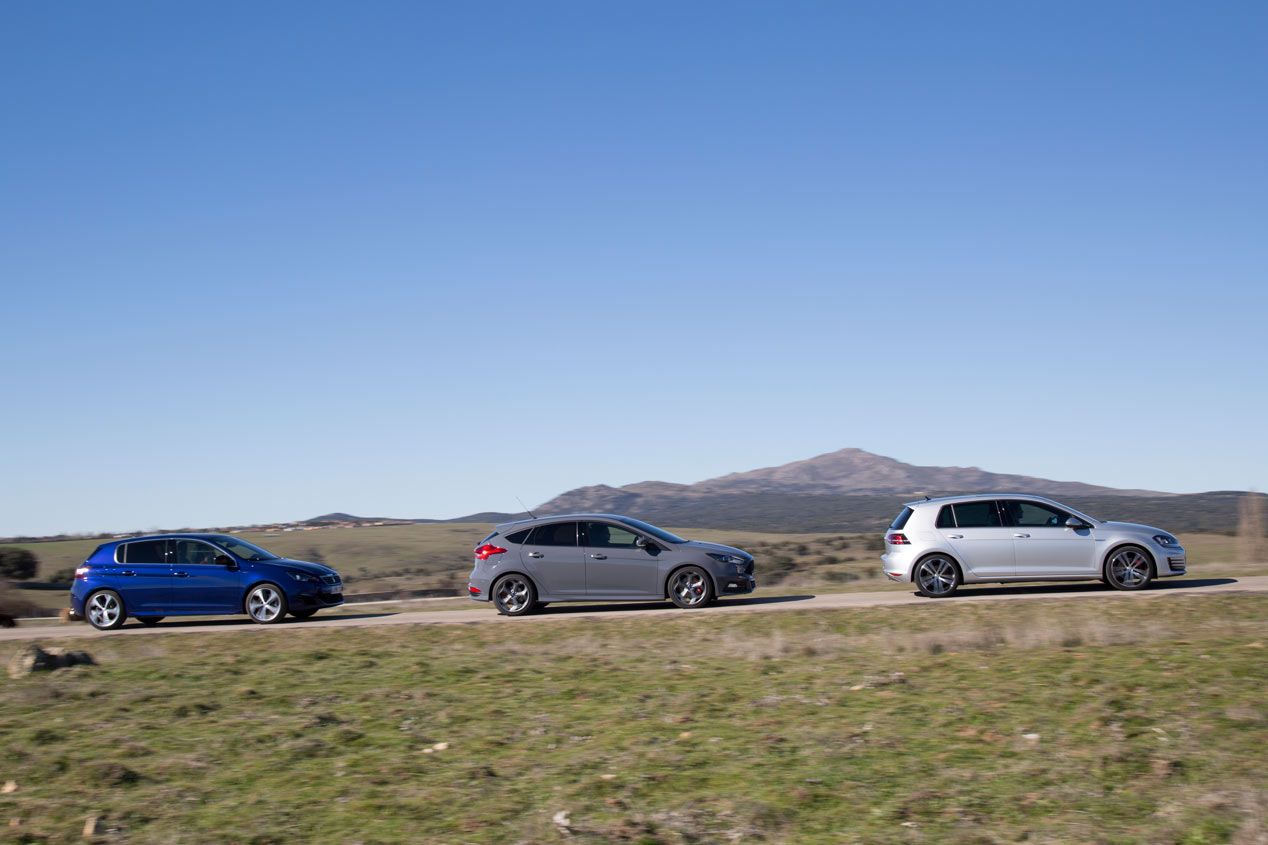 Comparativa: Ford Focus ST 2.0 TDCi vs Peugeot 308 GT BlueHDi 180 y Volkswagen Golf GTD