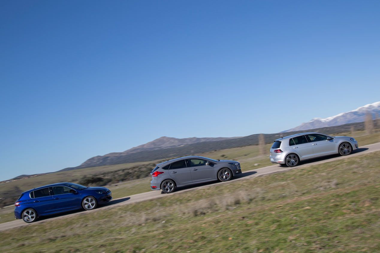 Comparativa: Ford Focus ST 2.0 TDCi vs Peugeot 308 GT BlueHDi 180 y Volkswagen Golf GTD