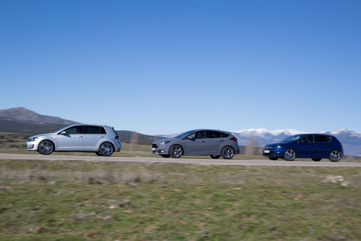 Comparativa: Ford Focus ST 2.0 TDCi vs Peugeot 308 GT BlueHDi 180 y Volkswagen Golf GTD
