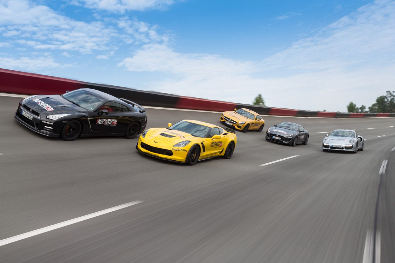 Chevrolet Corvette Z07 contra Jaguar F-Type R AWD, Mercedes AMG GTS, Nissan GT-R y Porsche 911 Turbo