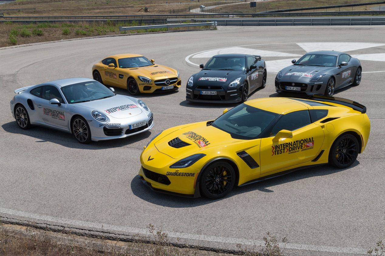 Chevrolet Corvette Z07 contra Jaguar F-Type R AWD, Mercedes AMG GTS, Nissan GT-R y Porsche 911 Turbo