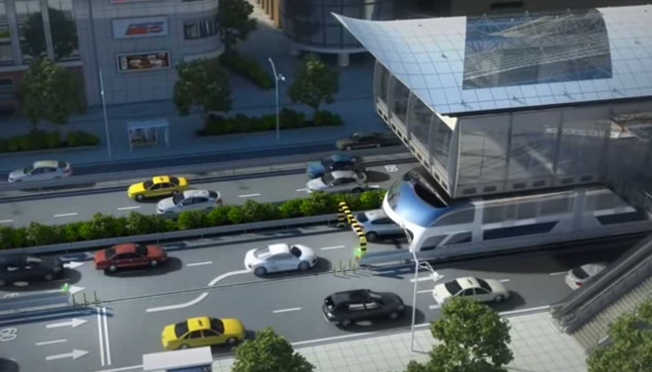 El autobús que pasa por encima de los coches, en imágenes