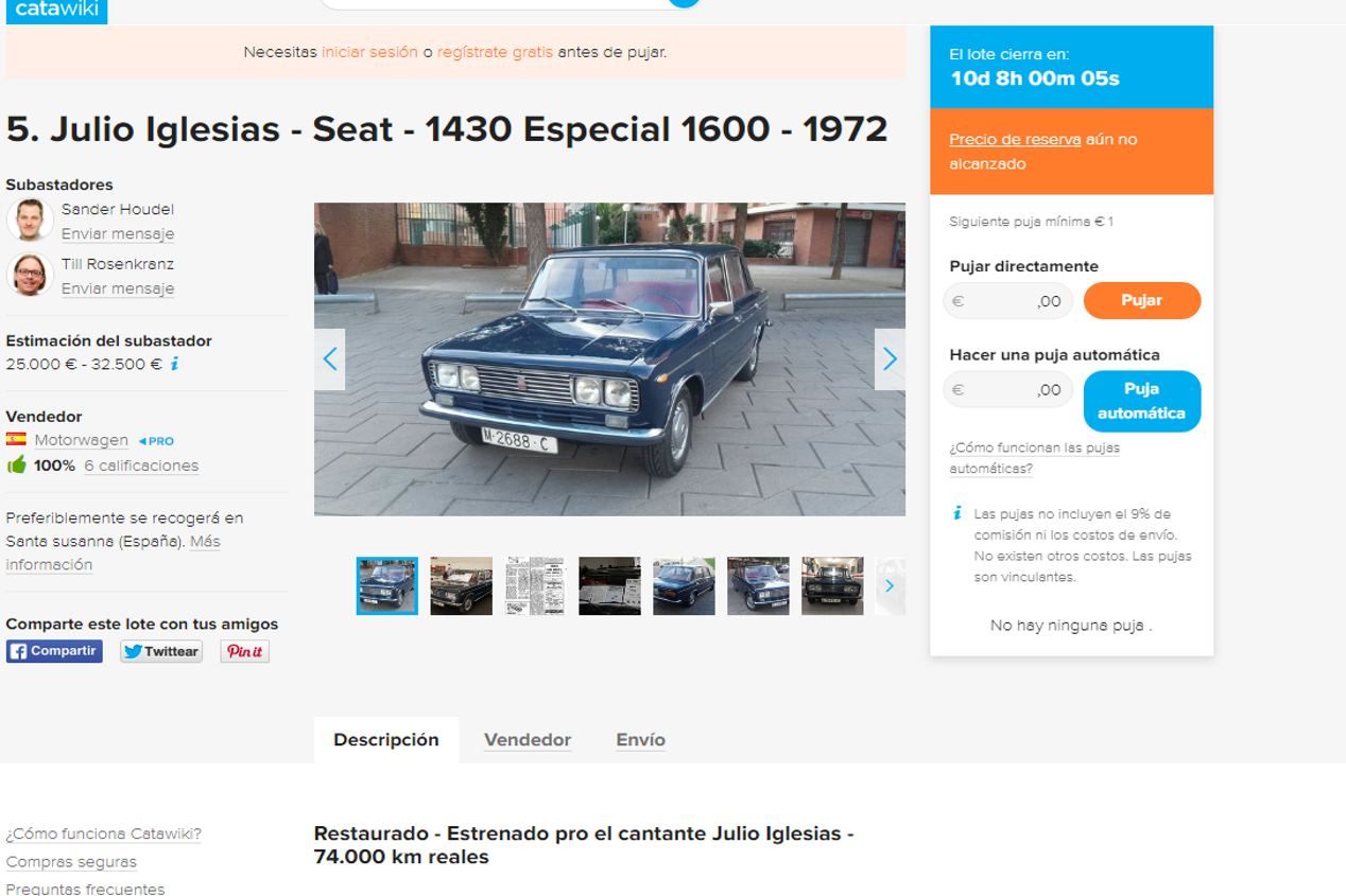 Subastan uno de los primeros coches de Julio Iglesias
