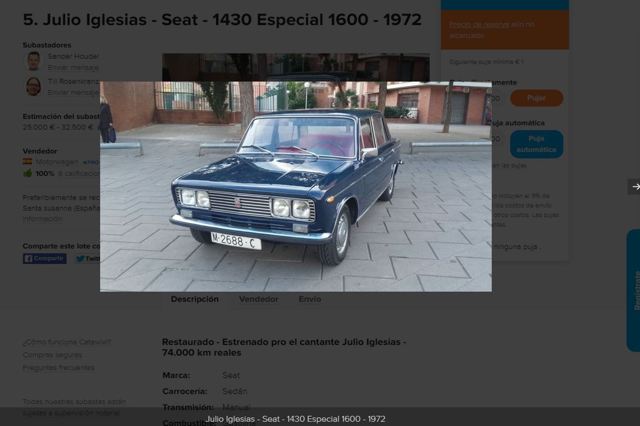 Subastan uno de los primeros coches de Julio Iglesias