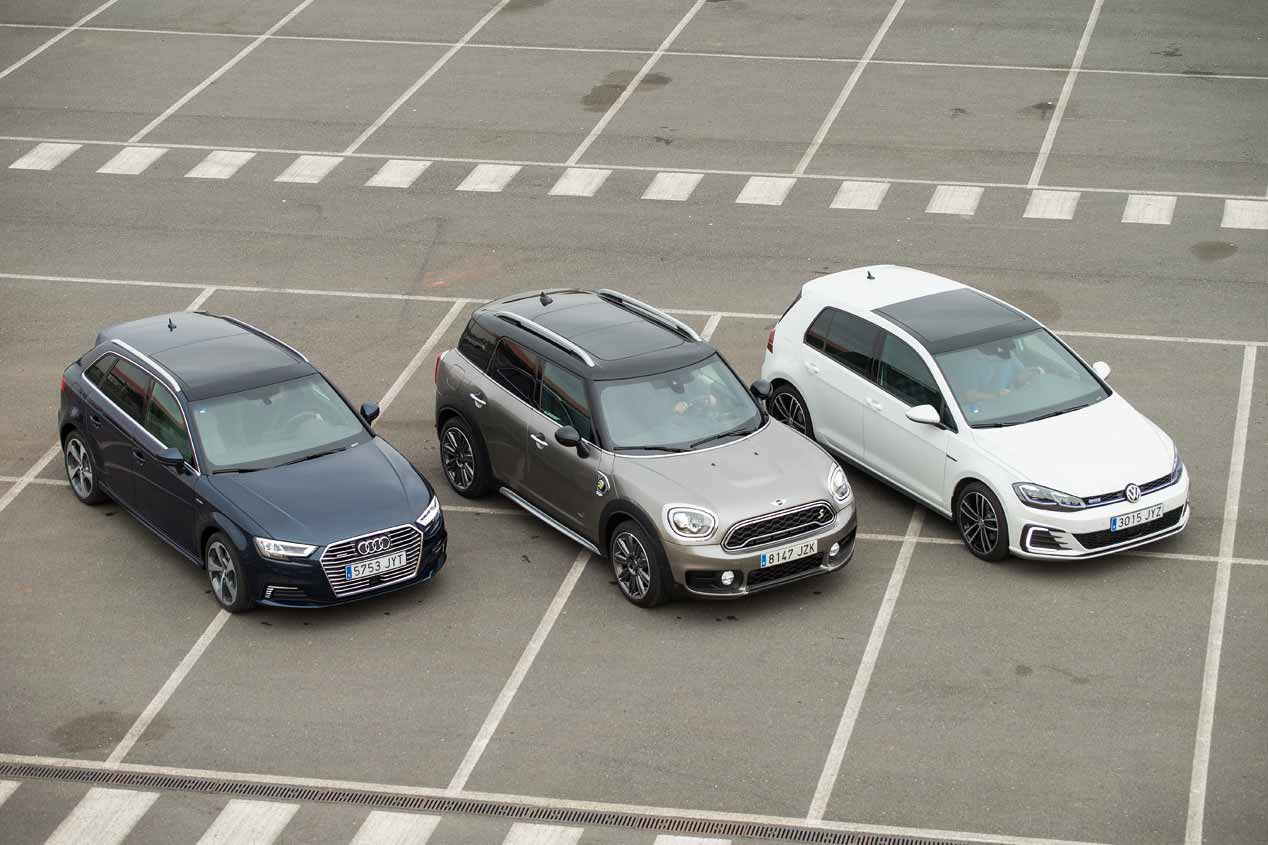 A prueba los Audi A3 e-tron, Mini Countryman S E y VW Golf GTE
