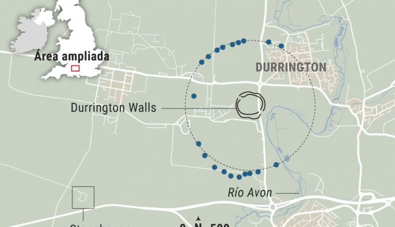 Localización del círculo de pozos junto a Stonehenge. Localización del círculo de pozos junto a Stonehenge.