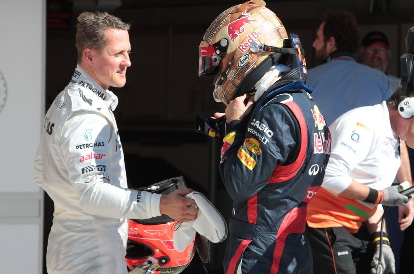 M.Schumacher felicita a S.Vettel por su pole en 2012