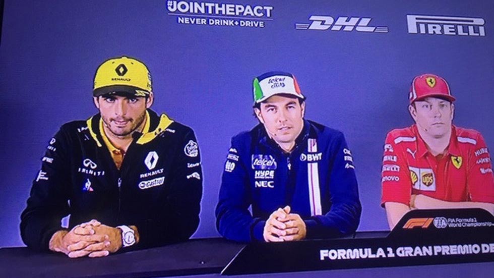 Sainz junto a Pérez y Raikkonen en la rueda de prensa previa al GP de México