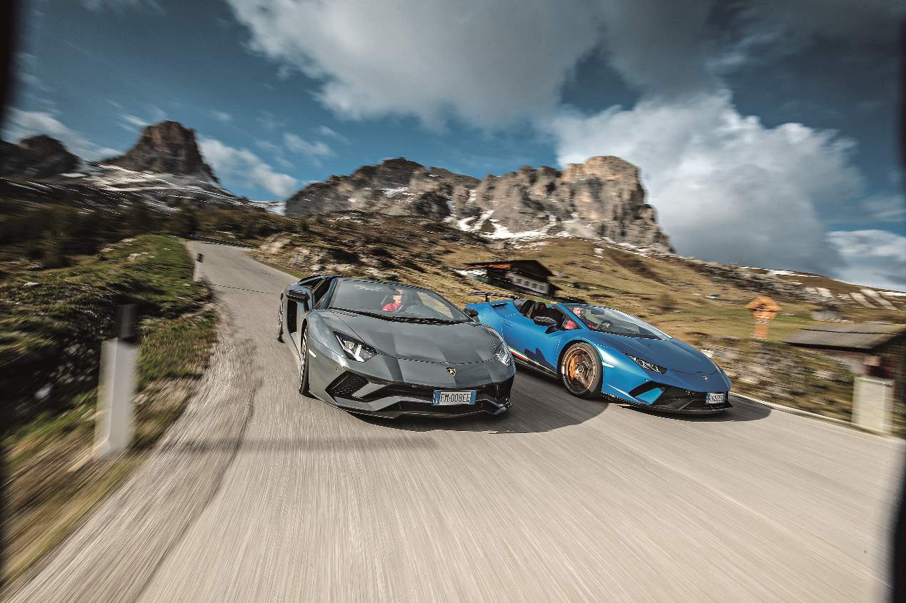 A prueba el Lamborghini Aventador S y Huracan Performante Spyder en Los Dolomitas