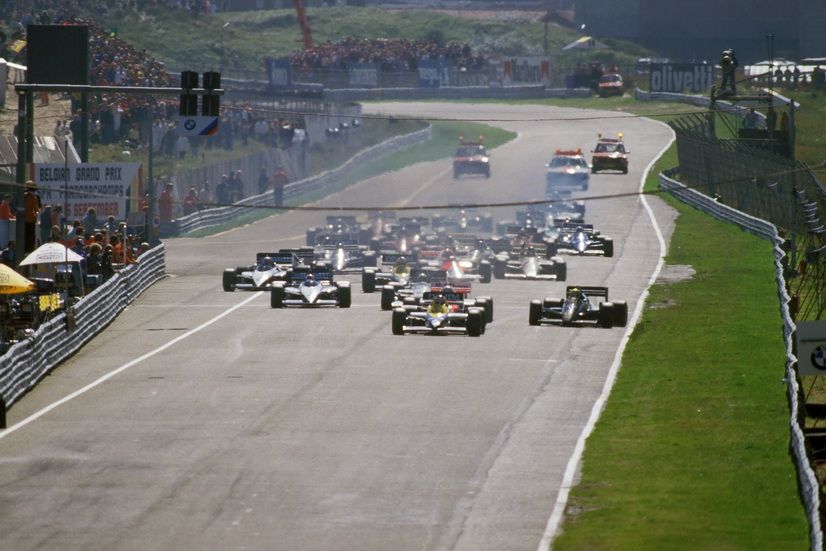 Salida del GP de los Países Bajos en Zandvoort el 25-8-1985