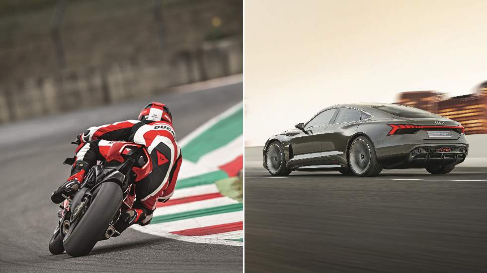 Audi e-tron GT vs Ducati Panigale V4 R: adrenalina en cuatro y dos ruedas