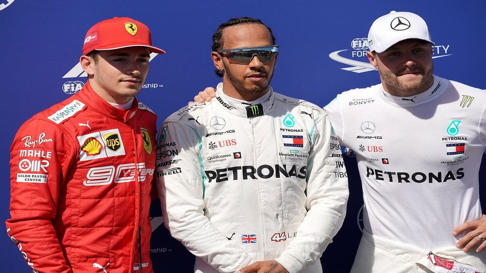 Los tres primeros pilotos que ocuparán la parrilla: Hamilton, Bottas y Leclerc