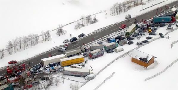 Espectacular accidente múltiple en Austria Espectacular accidente múltiple en Austria