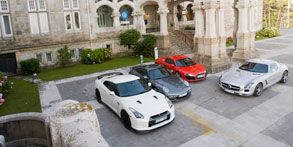Audi R8 V10 vs Mercedes SLS AMG,  Nissan GT-R SPEC-V  y Porsche 911 Turbo S  