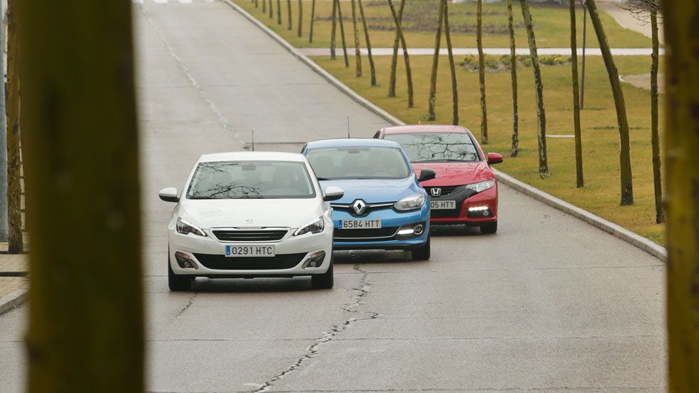 Comparativa: Honda Civic 1.6 I-DTEC vs Peugeot 308 1.6 e-HDI y Renault Mégane 1.6 DCI