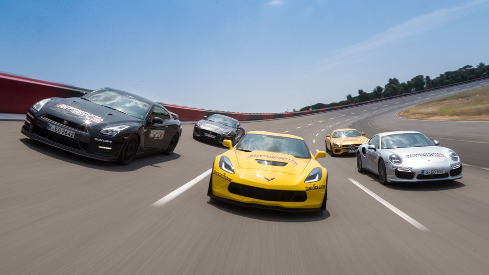 Chevrolet Corvette Z06 contra Jaguar F-Type R AWD, Mercedes AMG GTS, Nissan GT-R y Porsche 911 Turbo