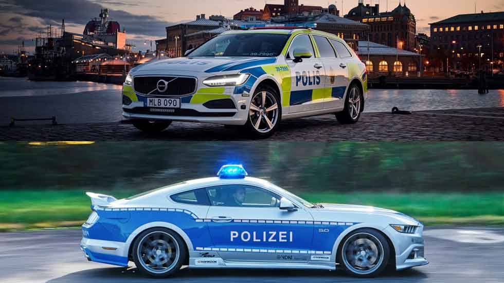 Nuevos coches de la Policía europea: Volvo V90 y Ford Mustang