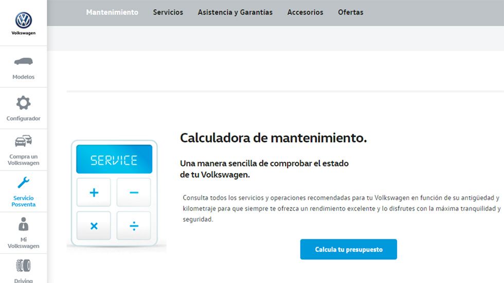 VW ofrece una calculadora de mantenimiento del coche a sus clientes