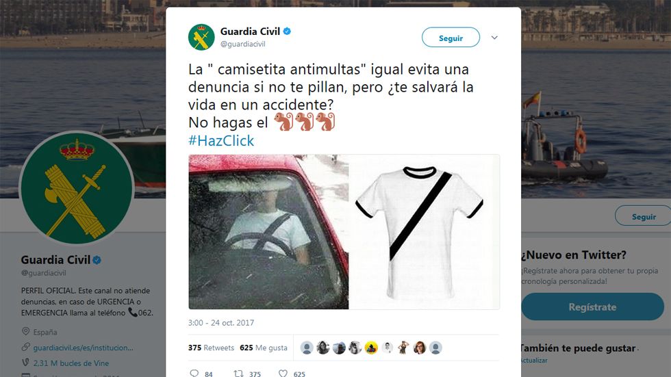 La Guardia Civil denuncia la camiseta que simula llevar el cinturón