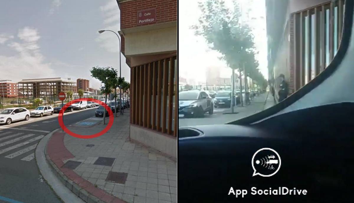 Un coche de la Policía Local en plaza de minusválido para multar