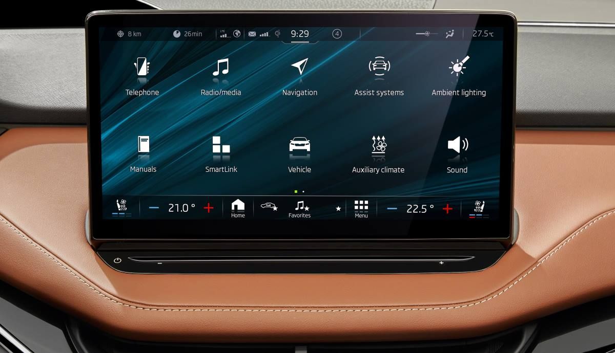 Detalle de la pantalla del sistema multimedia del Skoda Enyaq iV 2021