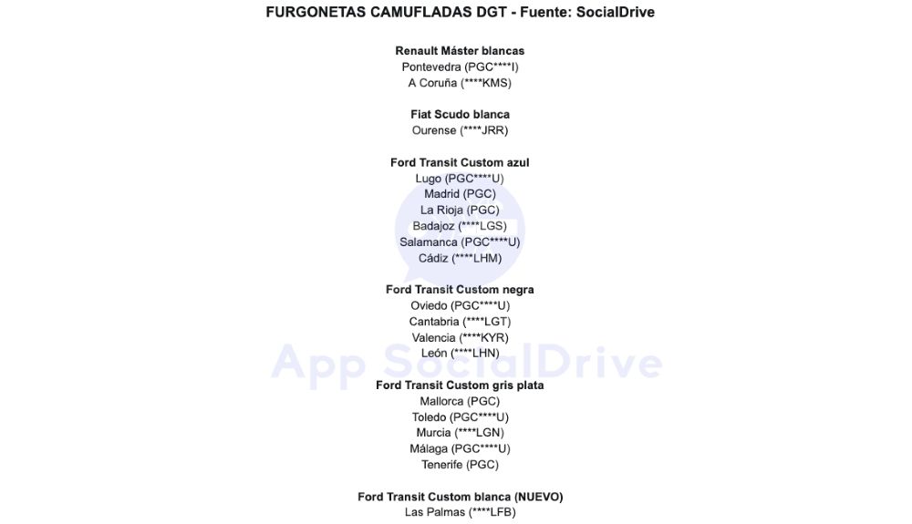 Todos los modelos de furgonetas camufladas de la DGT