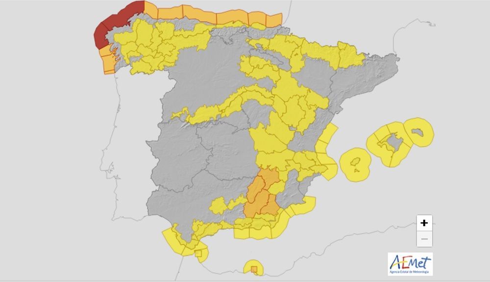 Mapa de la incidencia del temporal en España. Fuente: AEMET. Mapa de la incidencia del temporal en España. Fuente: AEMET.