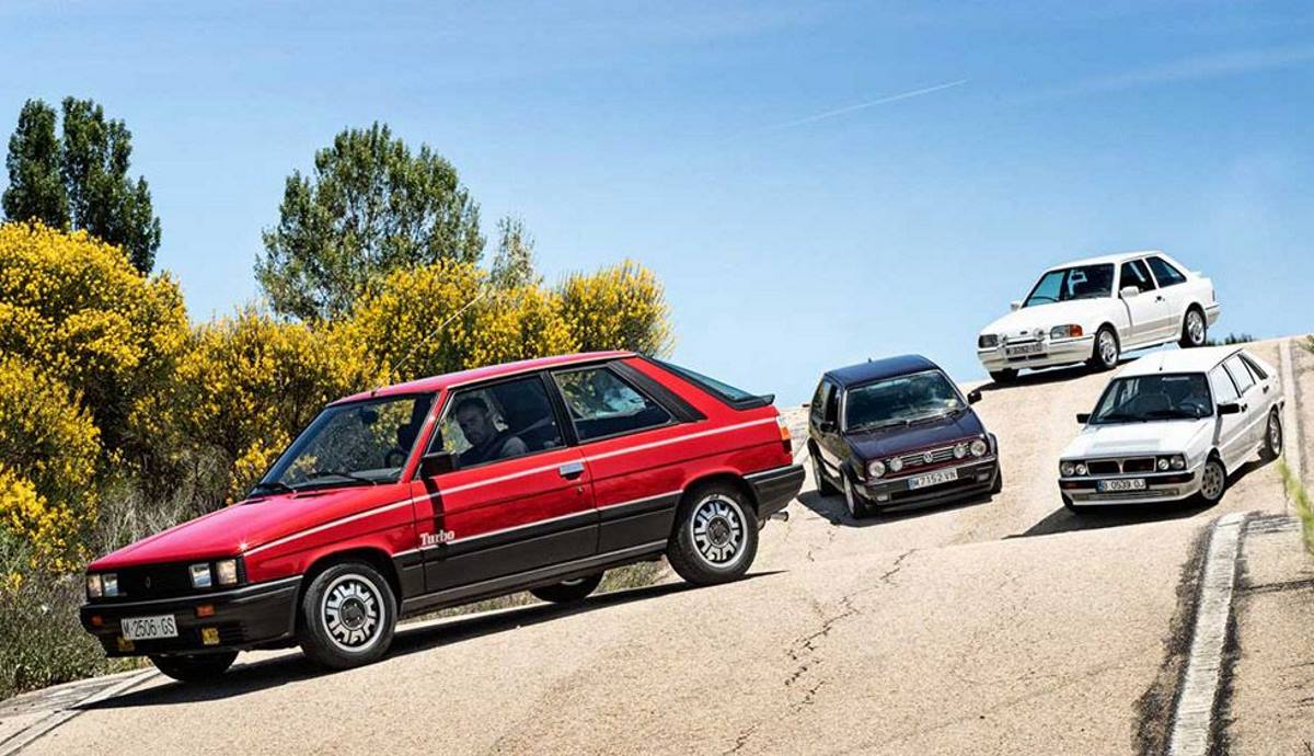 Ford Escort RS Turbo, Lancia Delta HF Turbo, Renault 11 Turbo y VW Golf GTI G60