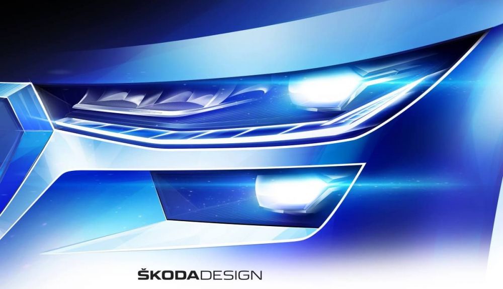 Boceto que muestra los nuevos faros del Skoda Kodiaq 2021
