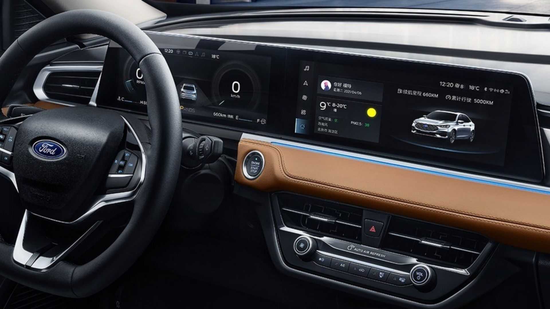 El interior del Ford Escort 2021 de China guarda similitudes con Mercedes.