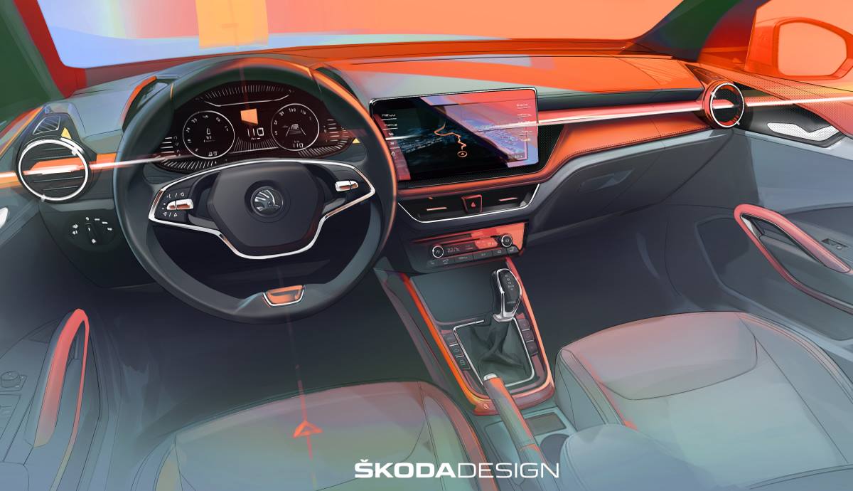 Primer boceto del interior del nuevo Skoda Fabia 2021