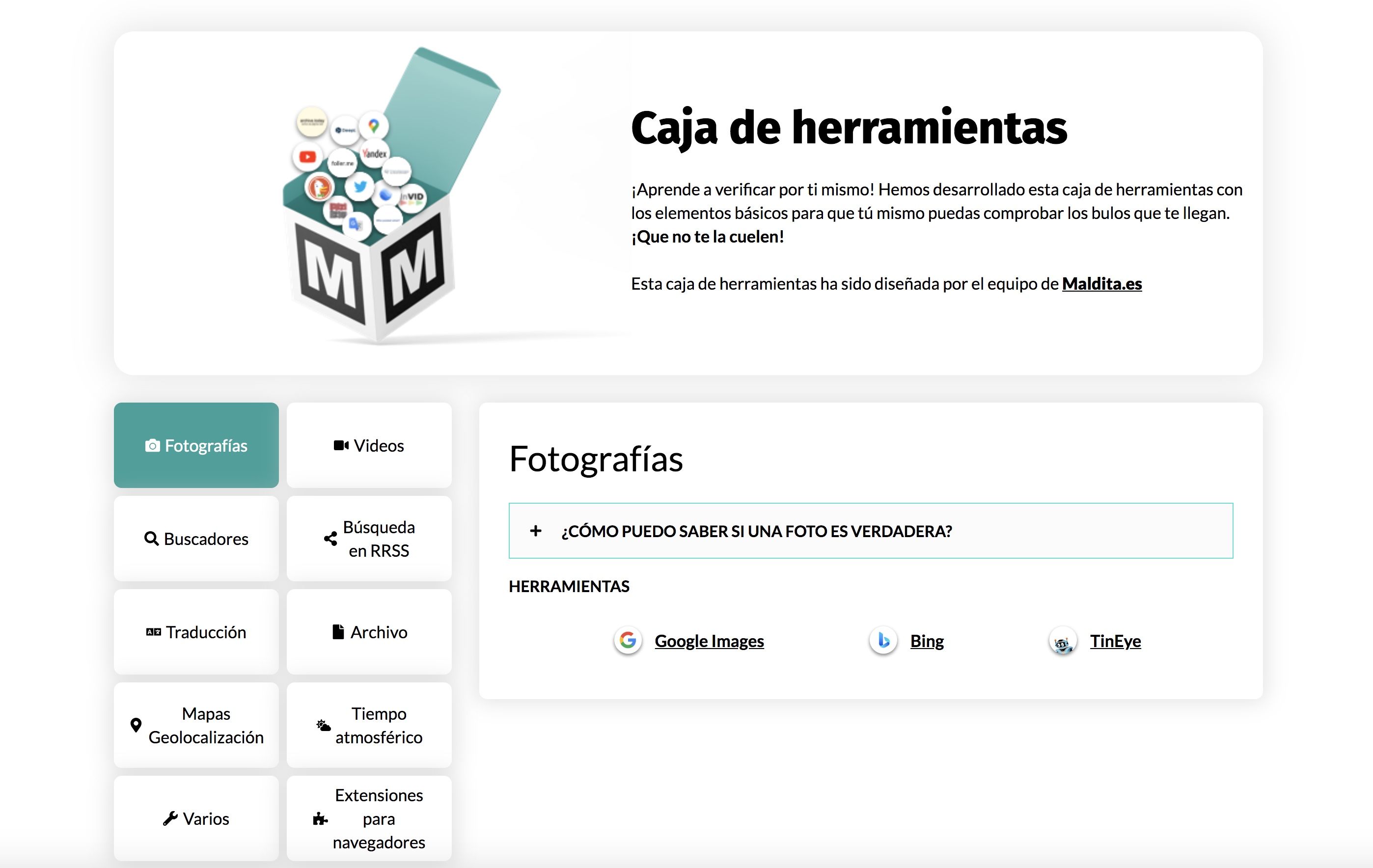 La caja de herramientas de Maldita.es te ayuda a saber si una foto es o no verdadera